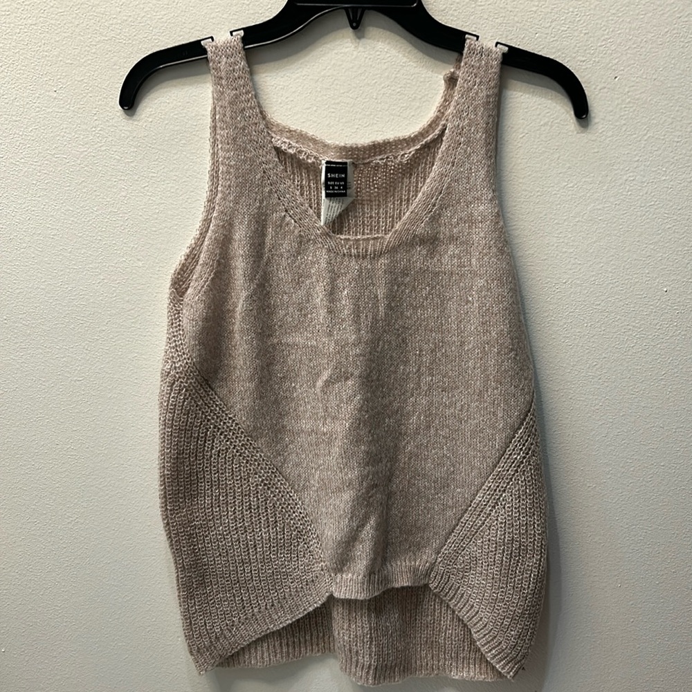 SHEIN- small tan sleeveless sweater-never worn- short in front- no rips